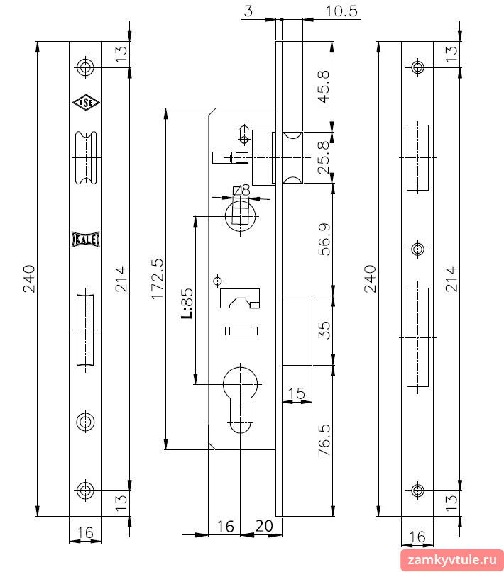 Замок ЗВ KALE 153 Р (20мм) корпус