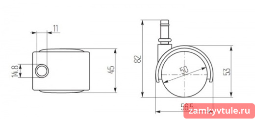 Колесо мебельное поворотное (штырь М11) 50 мм усиленное черное (6120050)