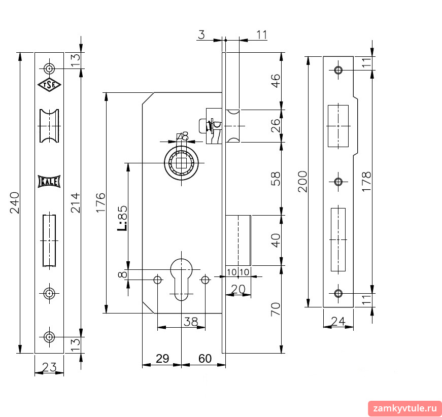 Замок ЗВ KALE 152R (60мм) корпус