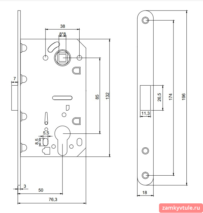 Замок врезной CODE DECO 5300-MC-CR (хром)