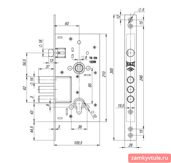Замок ЗВ KALE 252 R корпус (хром)