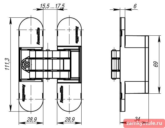 Петля скрытая ARMADILO U3D6000 AB (11160UN3D) (бронза)