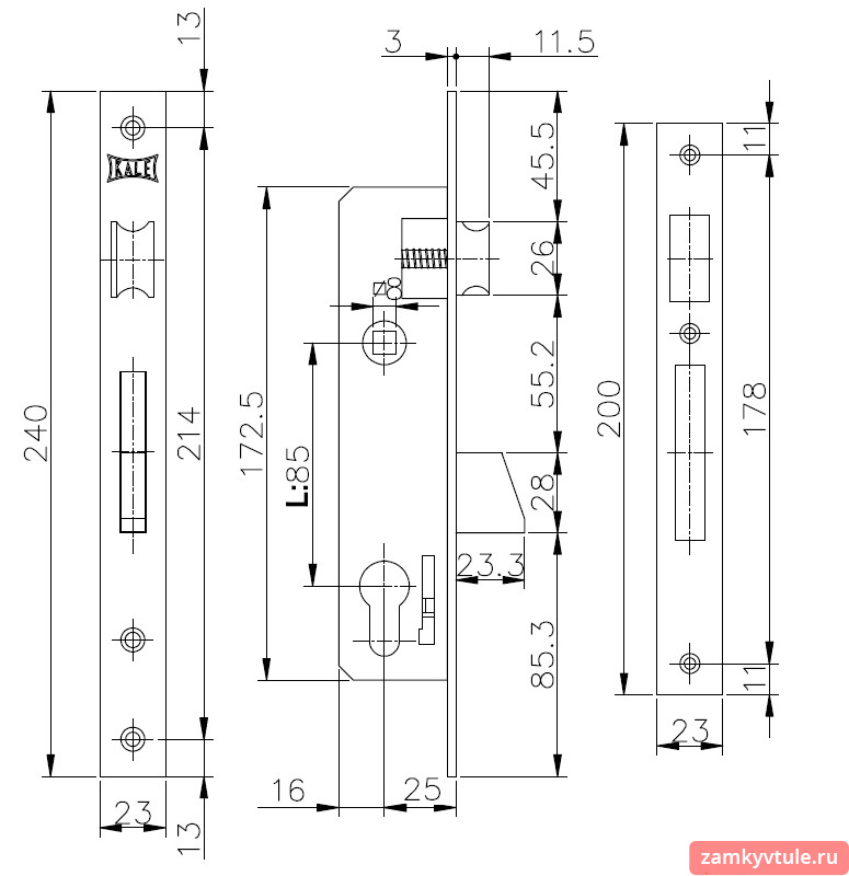 Замок ЗВ KALE 253 (25мм) корпус