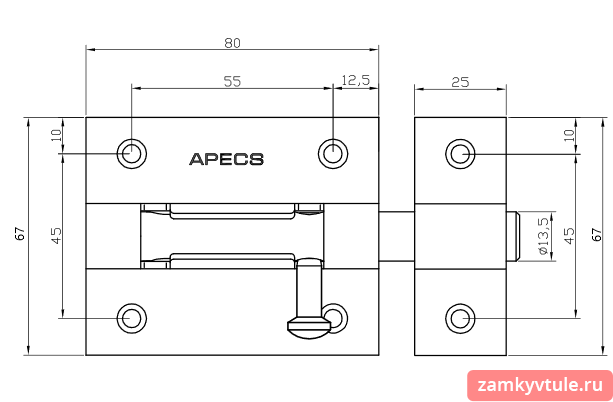 Шпингалет APECS DB-02-80-CR (хром)
