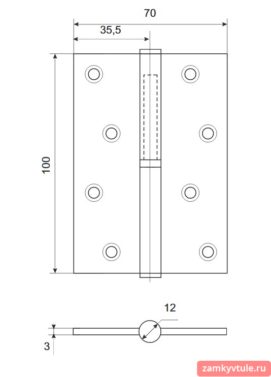 Петля APECS 100*70-В-StееI-NiS-L (матовый никель) левая