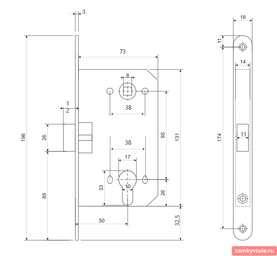 Замок врезной CODE DECO 5300-Р-CR (хром)