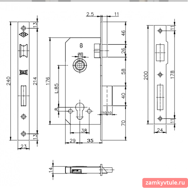 Замок ЗВ KALE 152R (35мм) корпус