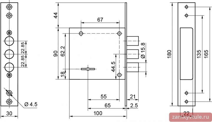 Замок врезной BORDER 87327 ЗВ 8-6 Э G "BR"