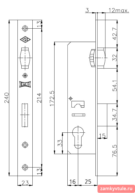 Замок ЗВ KALE 155 (25мм) корпус