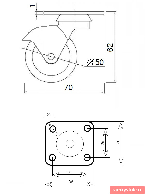 Колесо мебельное поворотное шар 50 мм серое (5005050)