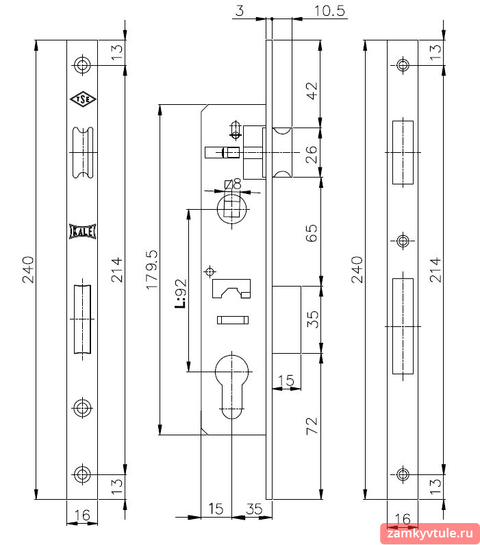 Замок ЗВ KALE 192 Р (35мм) корпус