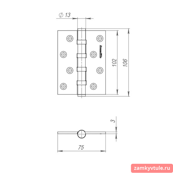 Петля ARMADILLO IN4500UC-BL FSG 102x75x3 INOX304 (флорентийское золото)