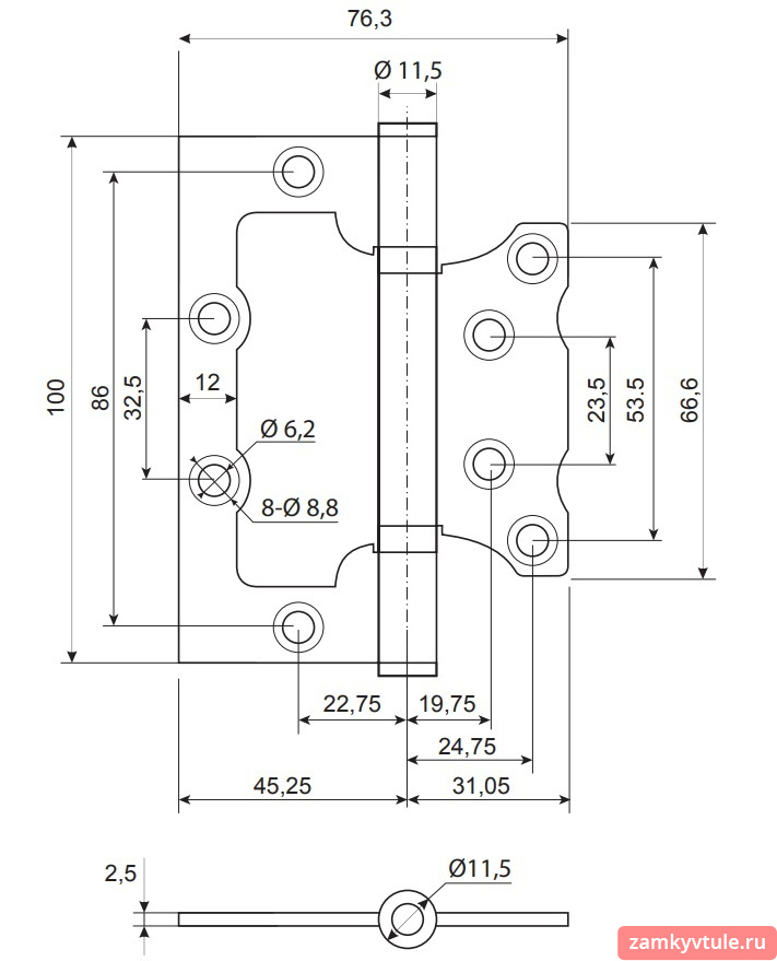 Петля CODE DECO 100*75*2,5-B2-GMS (сатинированное золото)