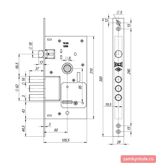 Замок ЗВ KALE 252 RL 5 ключей 75 мм (хром)