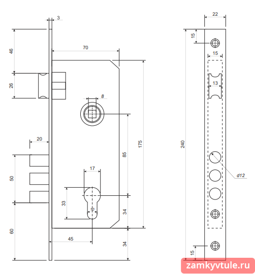 Замок ЗВ APECS 2223/60 G (золото)