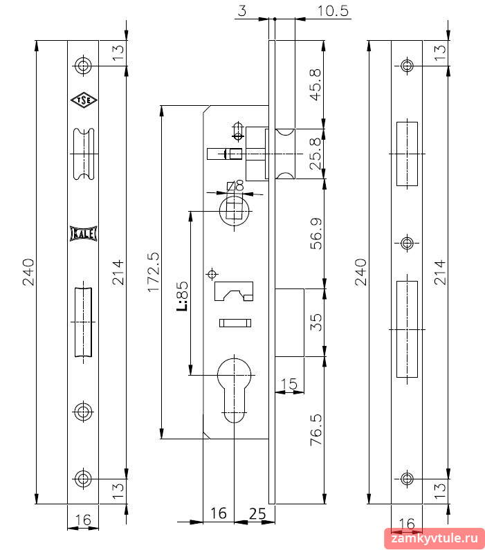 Замок ЗВ KALE 153 Р (25мм) корпус