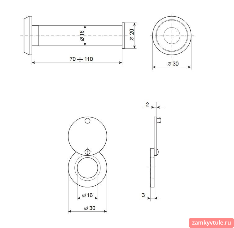 Глазок APECS 3016/70-110 G (золото)