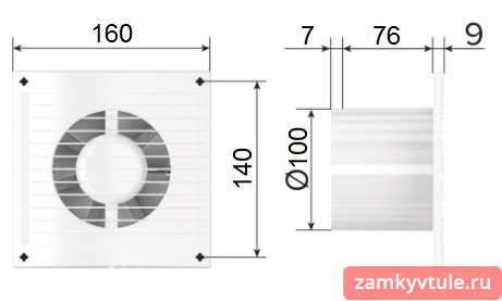 Вентилятор E100S-02 (с антимоскитной сеткой+тяговый выключатель)