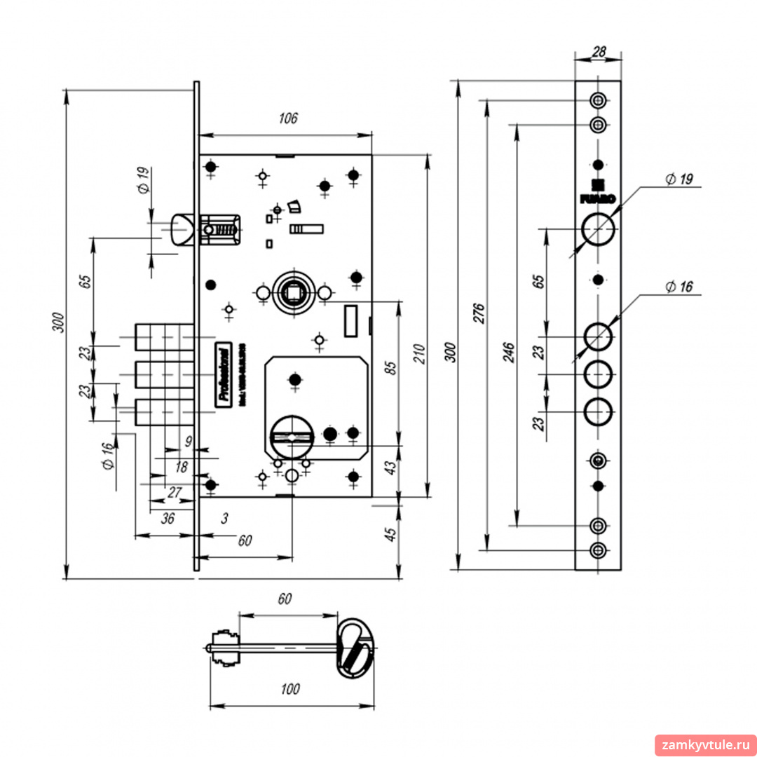 Замок ЗВ FUARO MDV25/S-60.85.3R16 4key