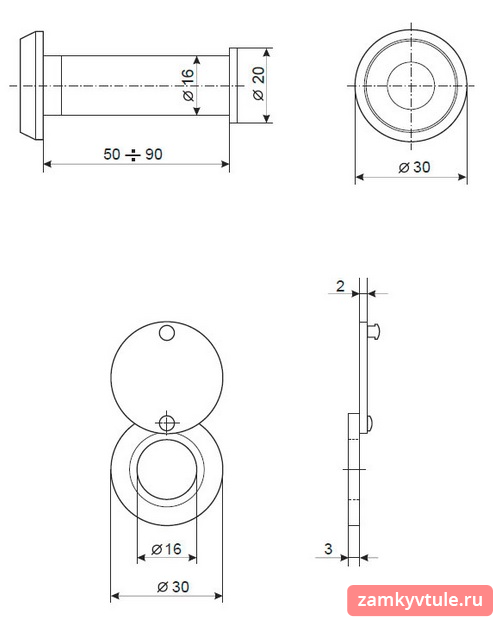 Глазок AVERS 2216/50-90-AB (бронза)