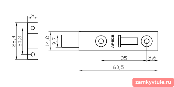 Шпингалет APECS DB-03-60-CR (хром)