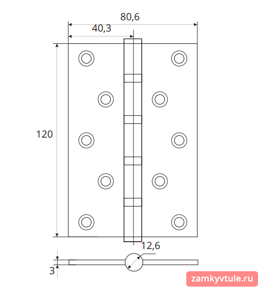 Петля APECS 120*80-В4-StееI-NIS (матовый никель)
