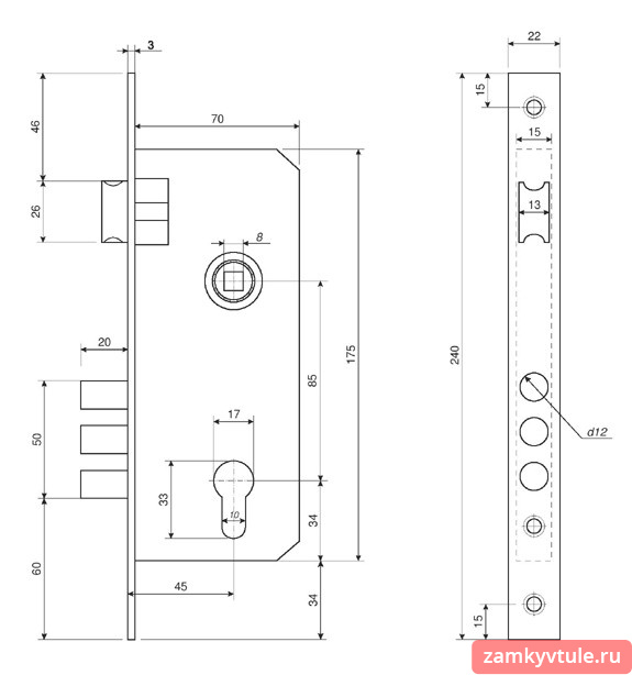 Замок ЗВ APECS 2200/60 G корпус (золото)