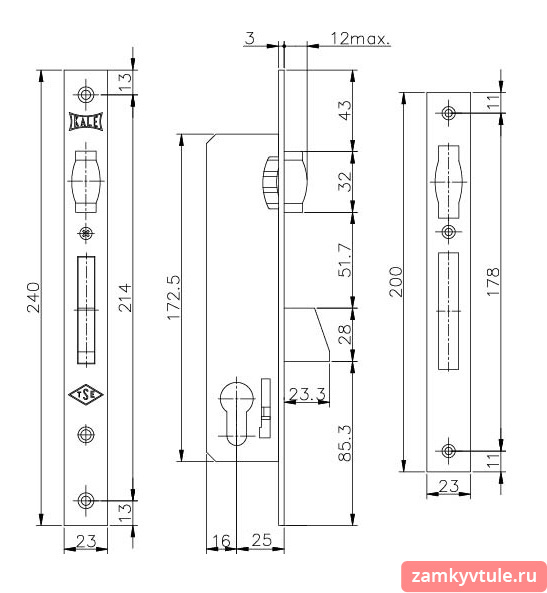 Замок ЗВ KALE 255 (25мм) корпус