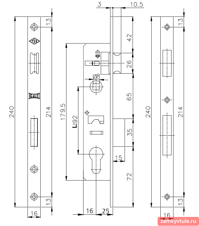 Замок ЗВ KALE 192 Р (25мм) корпус
