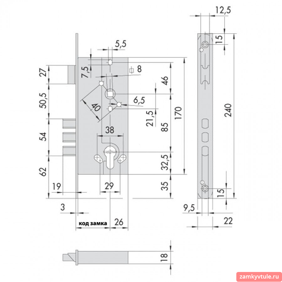 Замок ЗВ CISA 52521.60.0 корпус