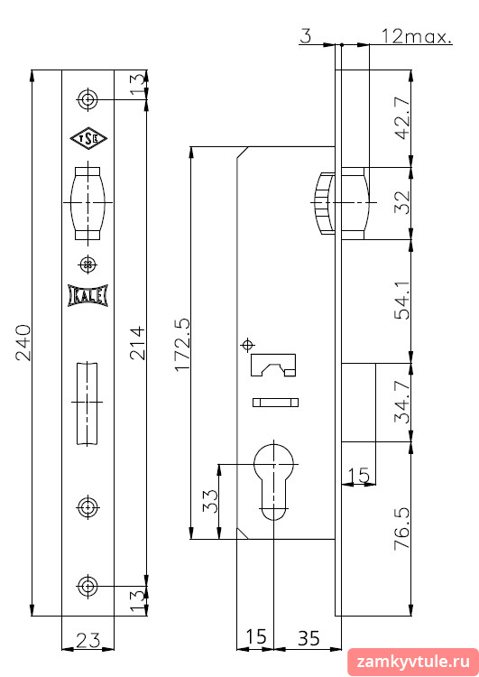 Замок ЗВ KALE 155 (35мм) корпус