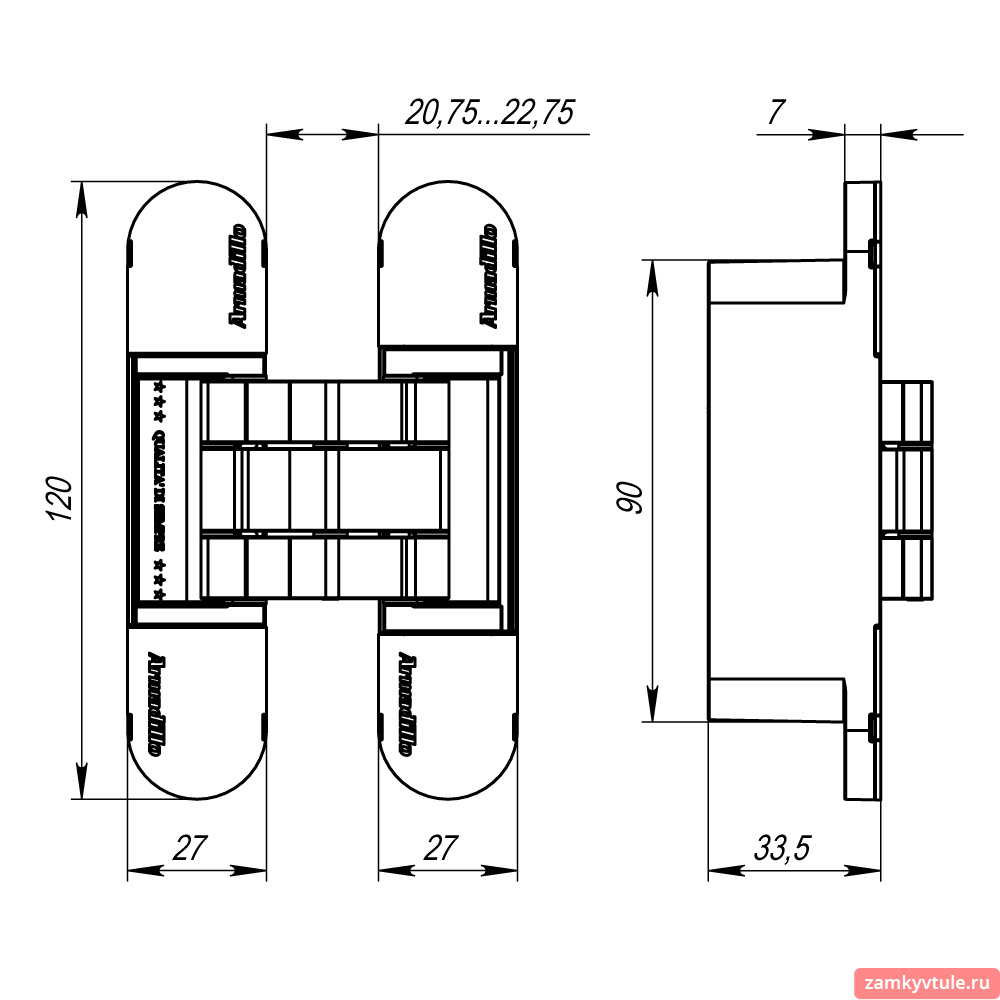 Петля скрытая ARMADILLO U3D7000 SC (матовый хром)