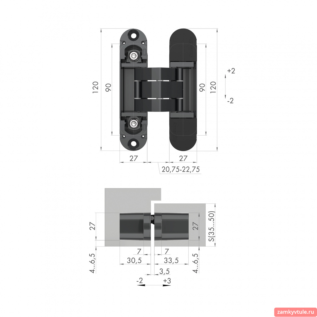 Петля скрытая ARMADILLO U3D7000 SC (матовый хром)