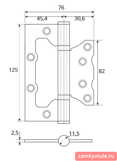 Петля АVЕRS 125*75*2,5-В2-NIS (матовый хром)